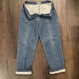 Vtg LL Bean Flannel Lined Jeans Women’s Size 14 Relaxed Fit Blue Floral Flannel